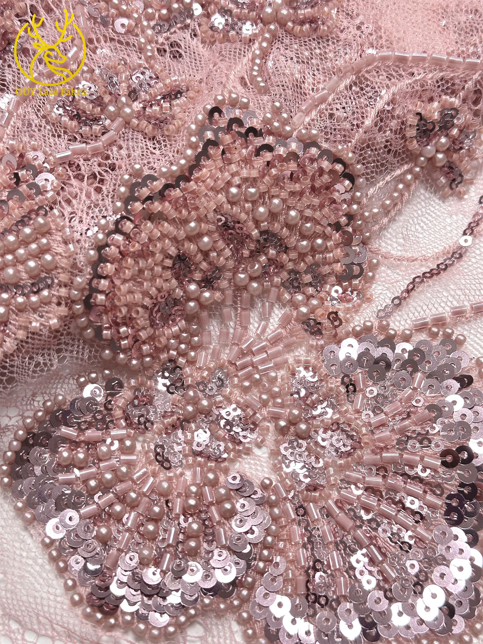 Afrikanischer Perlen-Spitzenstoff, 5 Yards luxuriöser nigerianischer französischer Pailletten-Spitzenstoff, ideal zum Nähen von Damen-Partykleidern – Detail 16