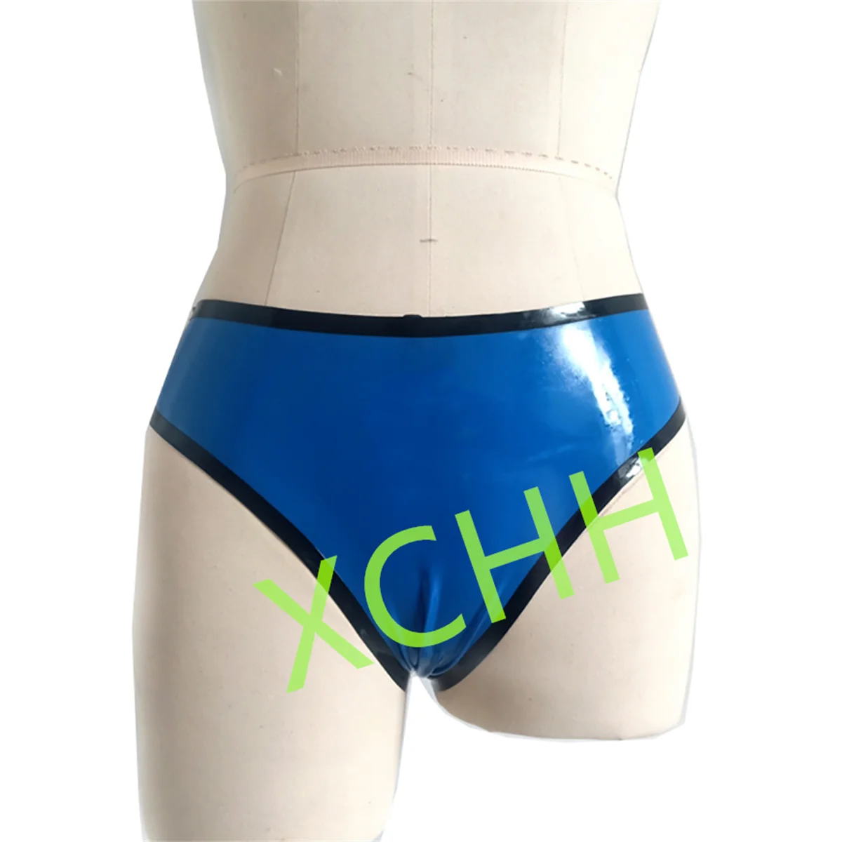 المرأة اللاتكس ملخصات الأزرق مع حواف سوداء مثير صنم السراويل المطاط الملابس الداخلية #1