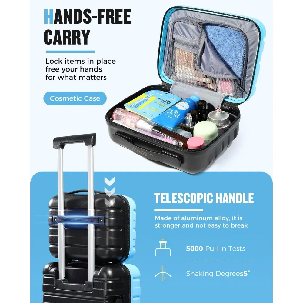 مجموعة أمتعة حمل ذات هيكل صلب معتمدة من شركة الطيران مقاس 20 بوصة مع عجلات، وأبعاد 22 × 14 × 9، بما في ذلك حقيبة مستحضرات التجميل، وبدلة السفر