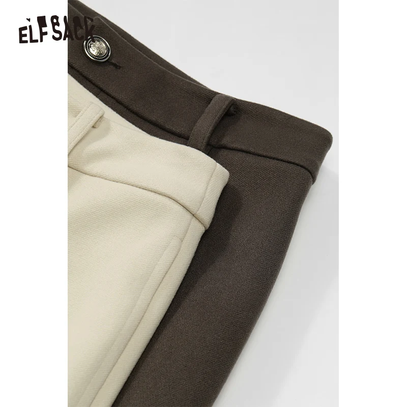 ELFSACK 2024 Winter New Arrivals Loose double-sided velvet white star wide leg pants for women