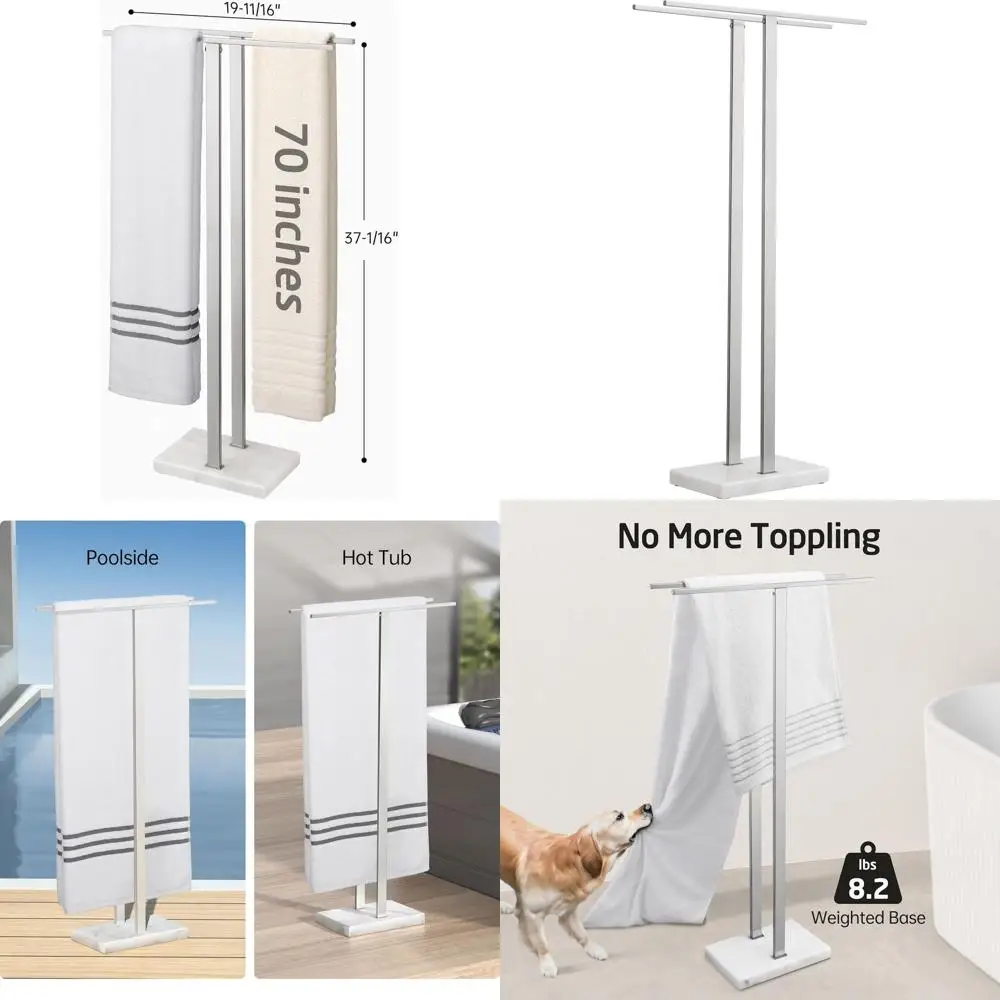 

37 Tall Equal Height Marble Base Stainless Steel Brushed Towel Rack Stand