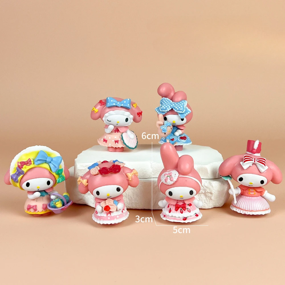 Random One Sanrio Tea Party Series Figure Collectible Model Dolls Children's Birthday Cake Decorations Gifts