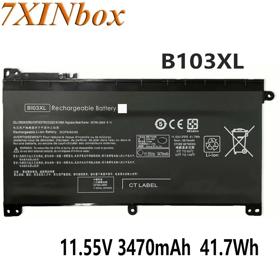 7XINbox B103XL 11.55V 3470mAh / 41.7Wh Laptop Battery for HP 843537-541 844203-850 BI03XL HSTNN-UB6W TP Series ﻿