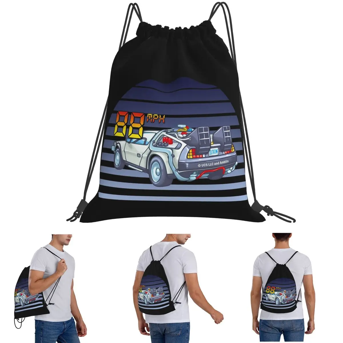 DeLorean Back To The Future Backpacks Portable Drawstring Bundle Pocket Sports Bag Book Bags for Travel School