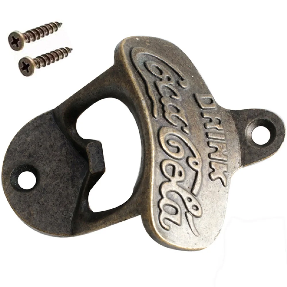 Zinc Alloy Bottle Opener Wall Mounted with Screws Vintage Retro Bronze Color Beer Opener Tool Accessories Bar Decoration Gadgets