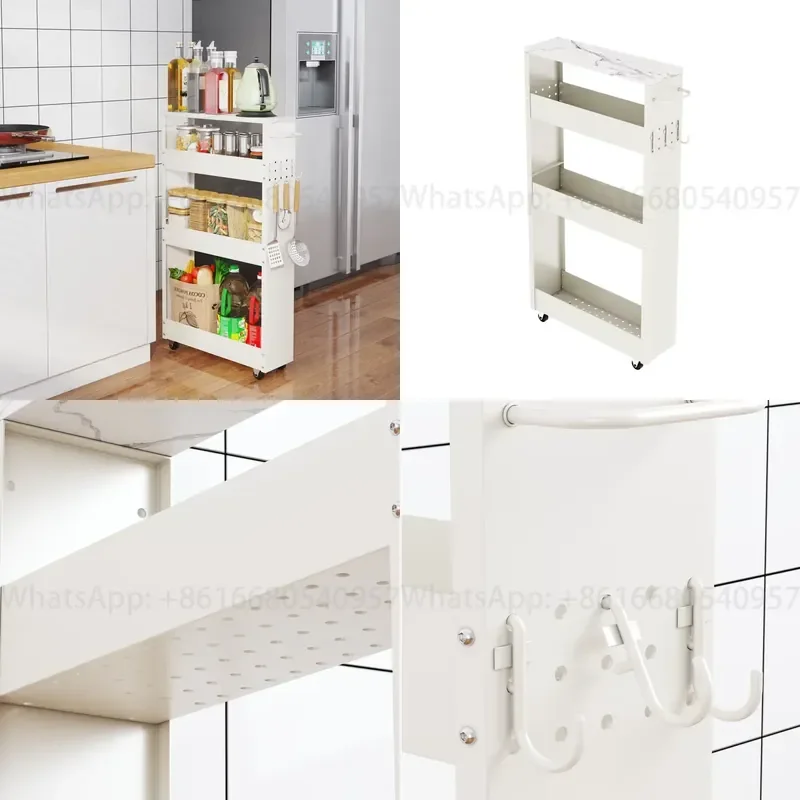 Factory Custom Metal Storage Cart Removable Utility Trolley Narrow Space Storage Organizer Rack