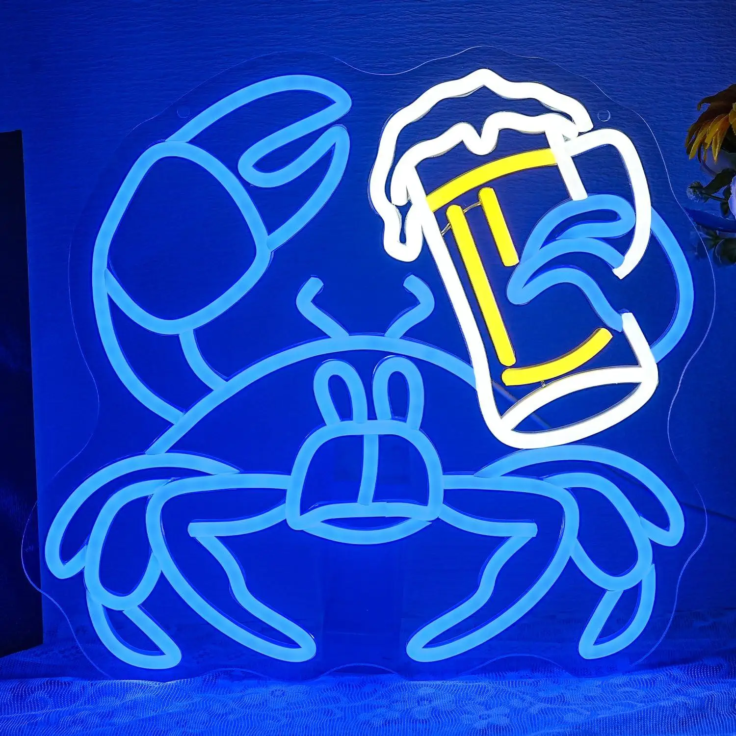 Crab Beer Neon Sign USB Dimmable LED Light for Seafood Restaurant Bar Pub Man Cave Seafood Beer Theme Neon Wall Art Decoration