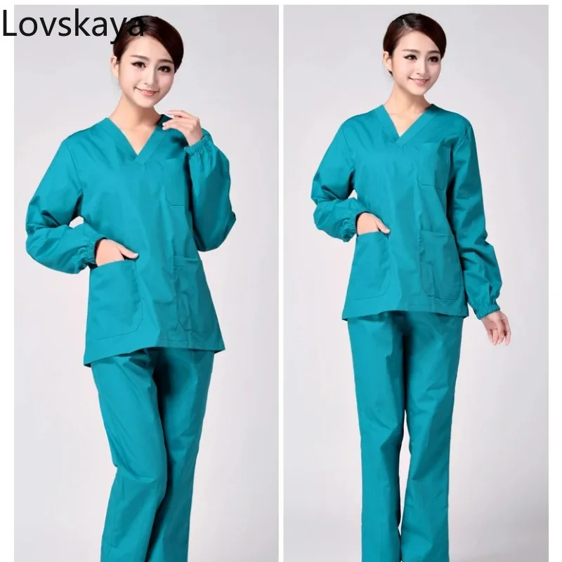 

long-sleeved clothes brush hand clothing oral surgery doctors pharmacy overalls suit V-neck Washing clothes men and women