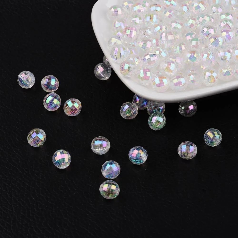 500g Faceted Eco-Friendly Transparent Acrylic Round Beads AB Color Clear AB 6mm Hole: 1mm about 5000pcs/500g