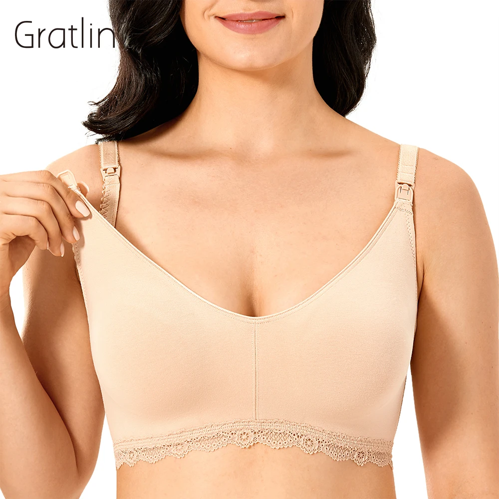 Gratlin Plus Size Wirefree Cotton Maternity Nursing Bra Women's Softcup Sleeping Underwear Breastfeeding Lingerie Pregency E F