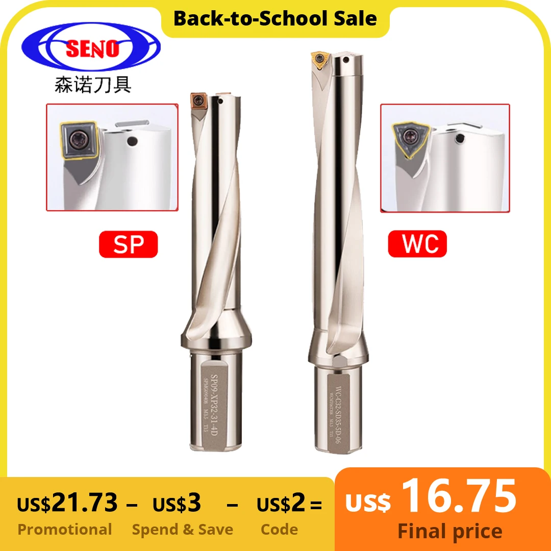 

SENO SP/WC Series Drill Bites Insert Metal Drill Bits 13mm-50mm Depth 2D 3D 4D 5D Indexable U Drill Machinery Lathes CNC Water