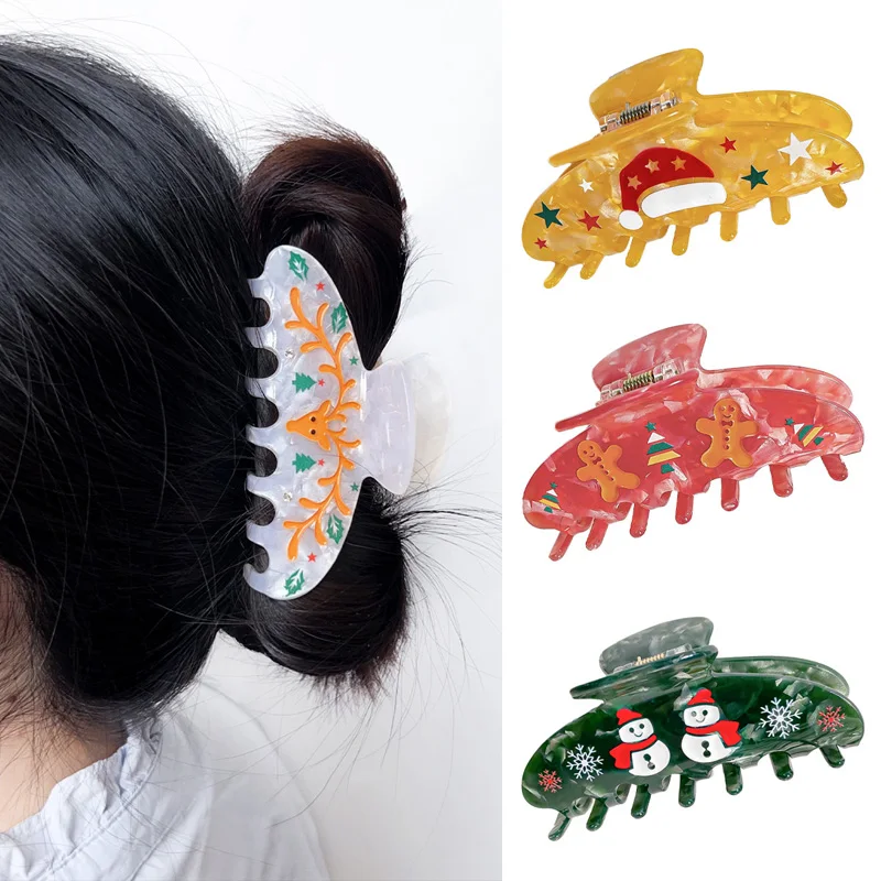 1pc Christmas New Christmas Hairpin Cartoon Gingerbread Man Grip Clip Back of Head Disc Hair Shark Clip Decoration Hair Grip