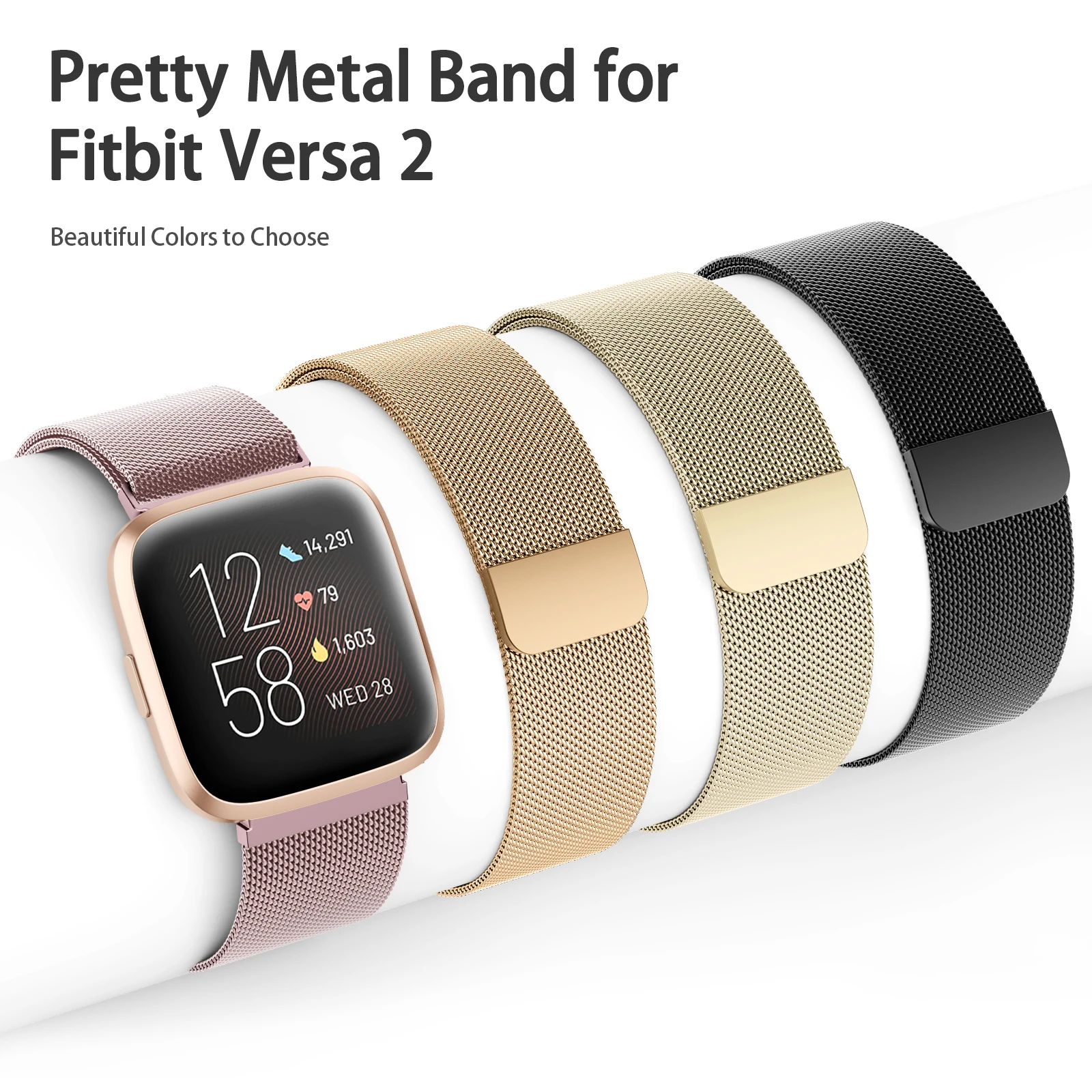 حزام مغناطيسي معدني لـ Fitbit Versa 1/Versa 2/versa 3/Versa 4 سوار معصم لـ Fitbit Versa Lite/Sense 2 حزام