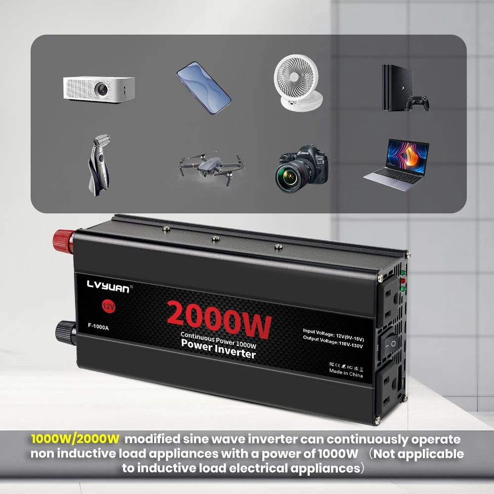 DC12V إلى AC120V سيارة العاكس 1500 واط/2000 واط/2600 واط محول جهد كهربي الطاقة 60 هرتز مع 2US المقبس USB شحن للتخييم التلفزيون المحمول #6