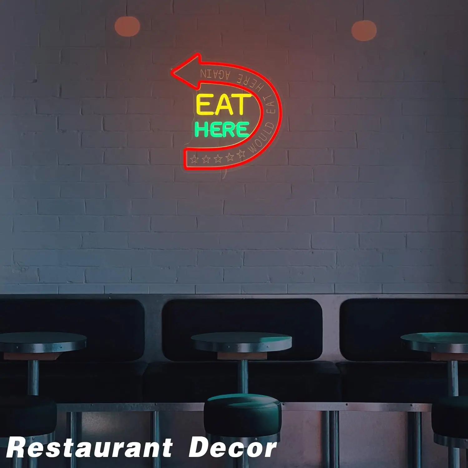 Eat Here Neon Sign USB Dimmable LED Light for Wall Decor Restaurant Kitchen Bar Food Service Business Art Decoration Gifts