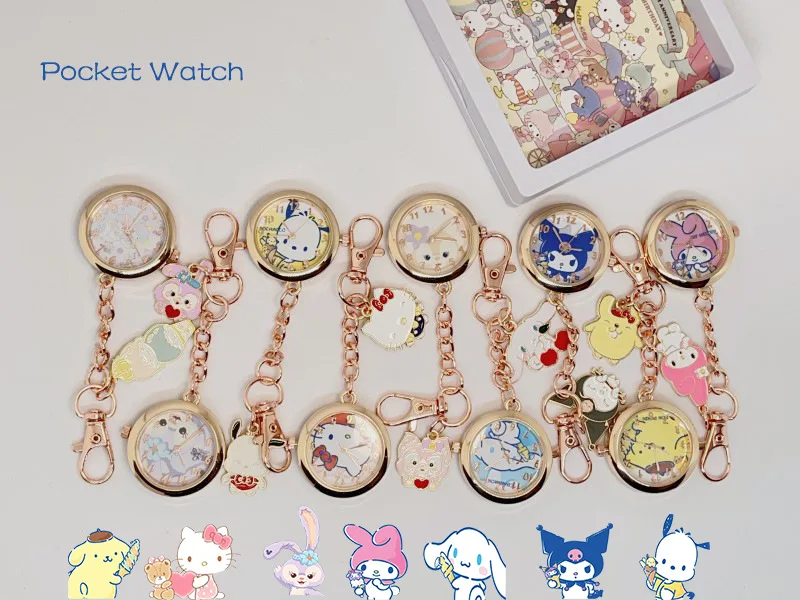 

Anime Hello Kitty Keychain Pocket Watch Girls Student Sanrio Kuromi Cinnamoroll Fashion Children Gifts Quartz Watches Ornaments