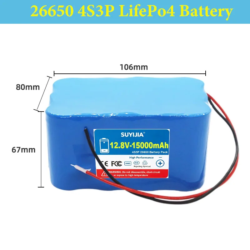 26650 Lifepo4 4s Battery Pack 12.8V 5000mAh-25Ah 12v with PCB for Cctv Camera Pro Power Tools LED Amplifier Router Heating view 4