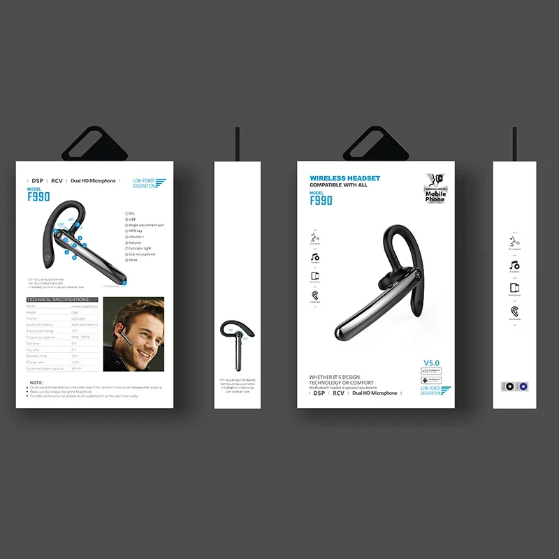 F990 HD ชุดหูฟังไมโครโฟนหูฟังไร้สายบลูทูธสมาร์ท Vokal ENC DSP ลดเสียงรบกวนหูฟังธุรกิจ