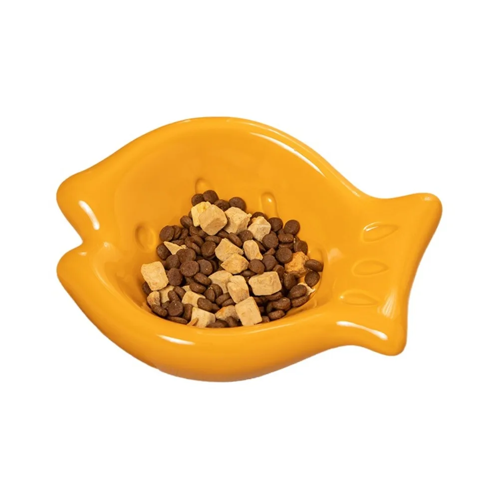 

Cartoon Ceramic Cat Bowl Fish Shaep Slanted Design Pet Drinking Water Basin Anti-Tip Base Large Caliber Slanted Ceramic Bowl