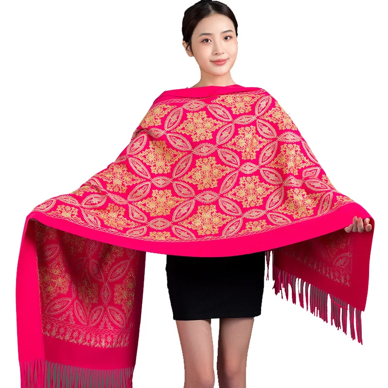 

Fashion Shawl Warm Cashmere Shawl Scarf Women Embroider Neckerchief Pashmina Head Scarves Wrap Femal Poncho Echarpe Bandana