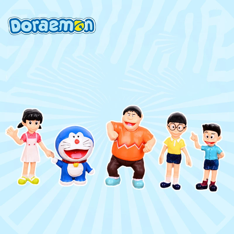 4-6cm 5pcs Doraemon Creative Home Cake Decoration Doll Kawaii Doraemon Family Portrait PVC Action Figures Toy Kids Birthday Gift