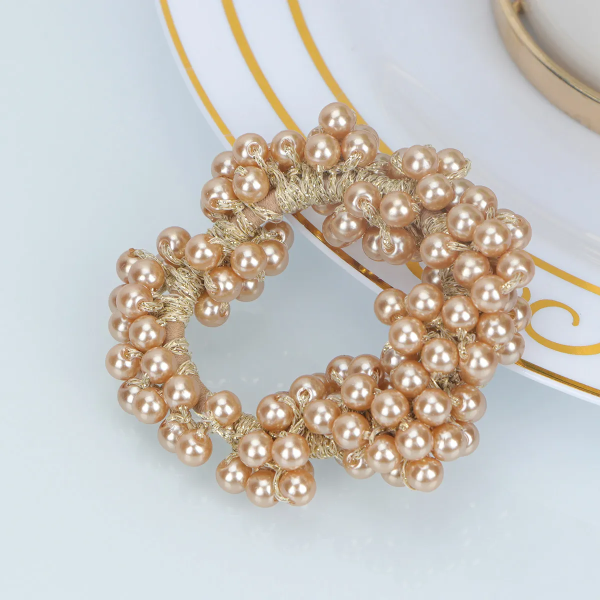 

5 pcs Pearl Bands Crystal Ball Ties Stretchy Women Hair Rings For Daily Wear Elastic Rope Girls Mixed Colors Hair Styling Tool