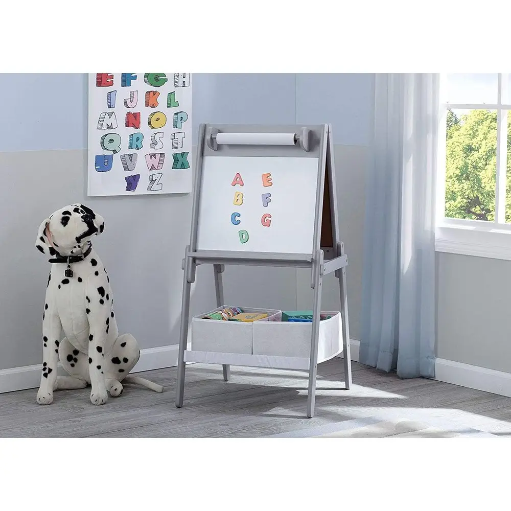 Kids Double-Sided Storage Easel - Ideal for Arts & Crafts, Ding, Homeschooling and More - Greenguard Gold Certified, Grey