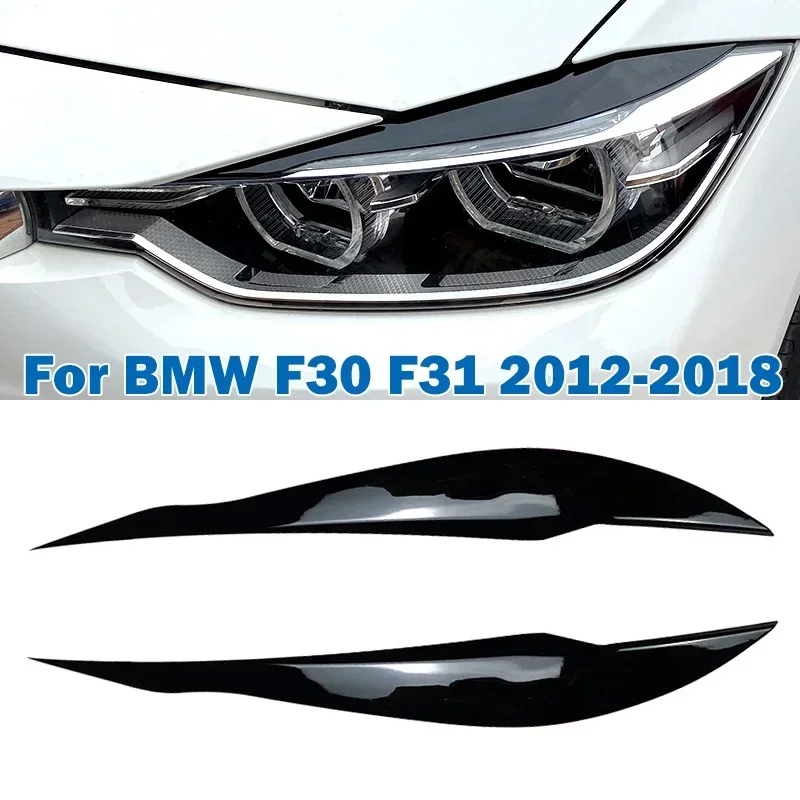 2Pcs Set Car Headlight Lamp Eyebrows Cover Trim Stickers Glossy Black For BMW 3 Series F30 F31 2012-2018 Auto Eyelids Lids Decor