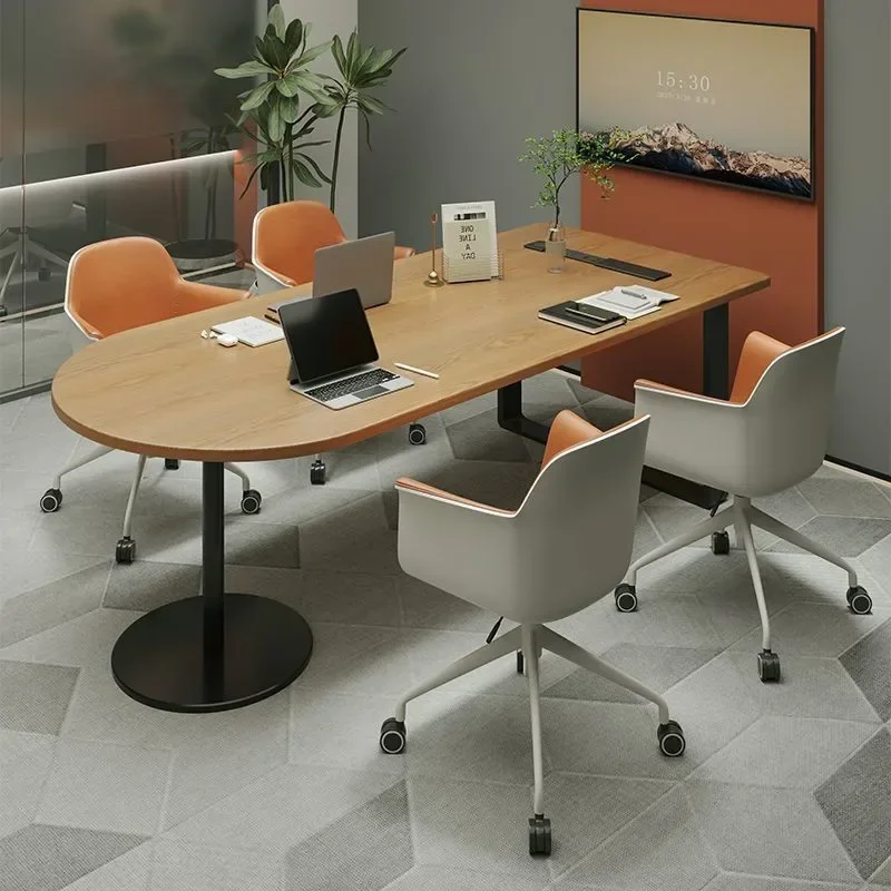 y9.3- modern simple business meeting table and chair combination embedded socket solid wood log office negotiation table