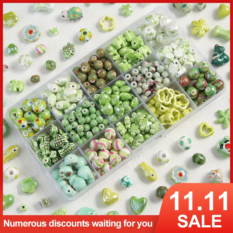 

Fresh Green Ceramic Beads Cute Flowers Love Hearts Small Elephants Scattered Beads Handmade Diy Bracelets Jewelry Accessories