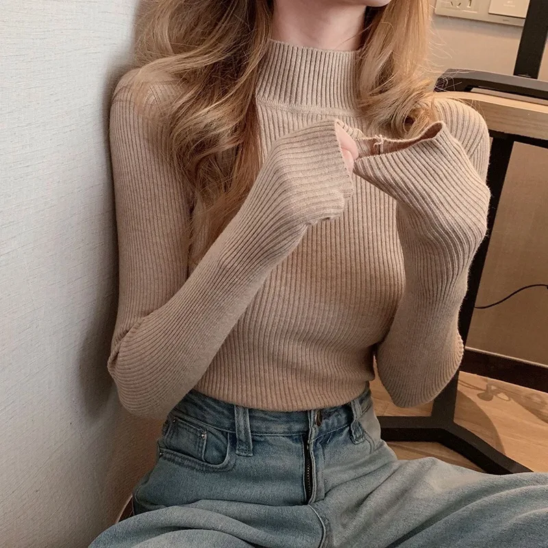 Solid Elegant Basic Knitted Women Turtlneck Sweater Casual Long Sleeve Slim Pullover Fashion Simple Clothes