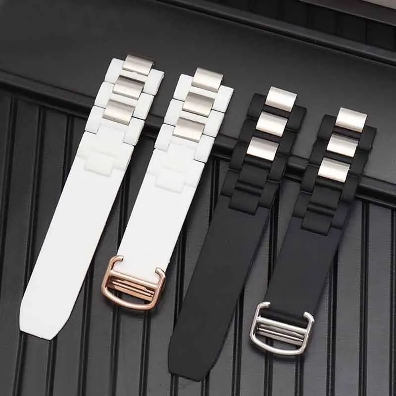 

Ремешки для часов Cartier, силиконовый ремешок для часов 21 века с приподнятым ртом, черно-белая водонепроницаемая цепочка для часов 20 мм * 10 мм