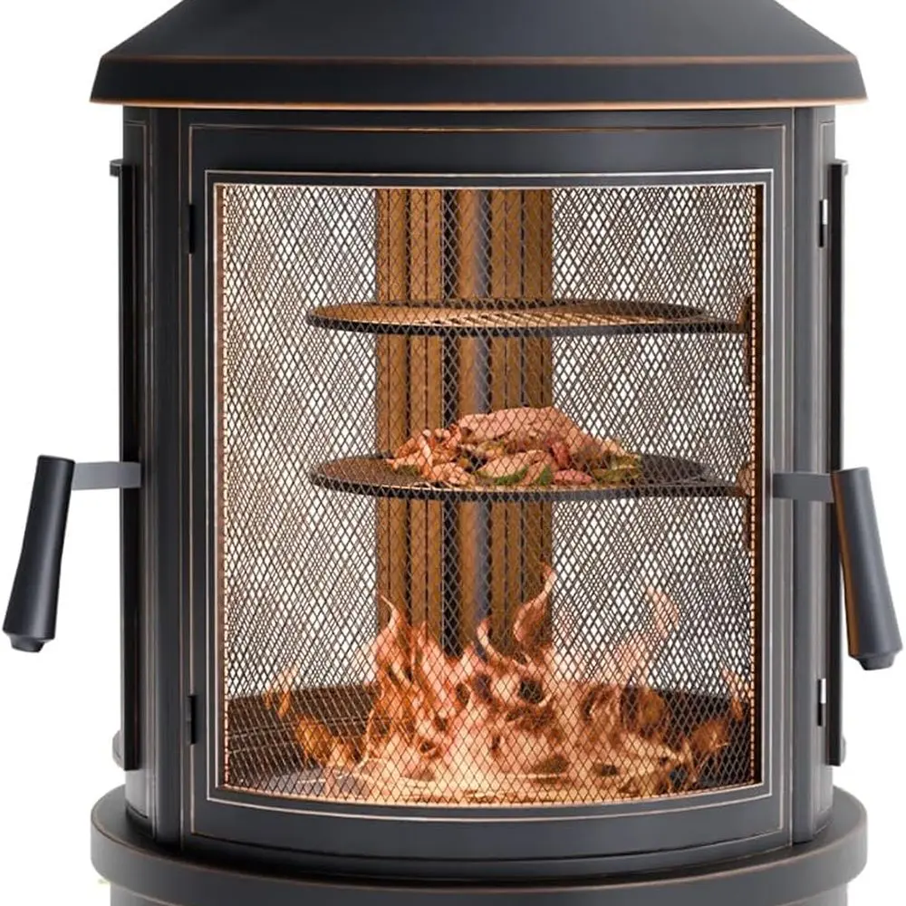 

Наружная костра для выжигания по дереву, 24-дюймовый уличный камин для дымохода с регулируемым подносом для гриля, дверцами с искровым экраном и Fi