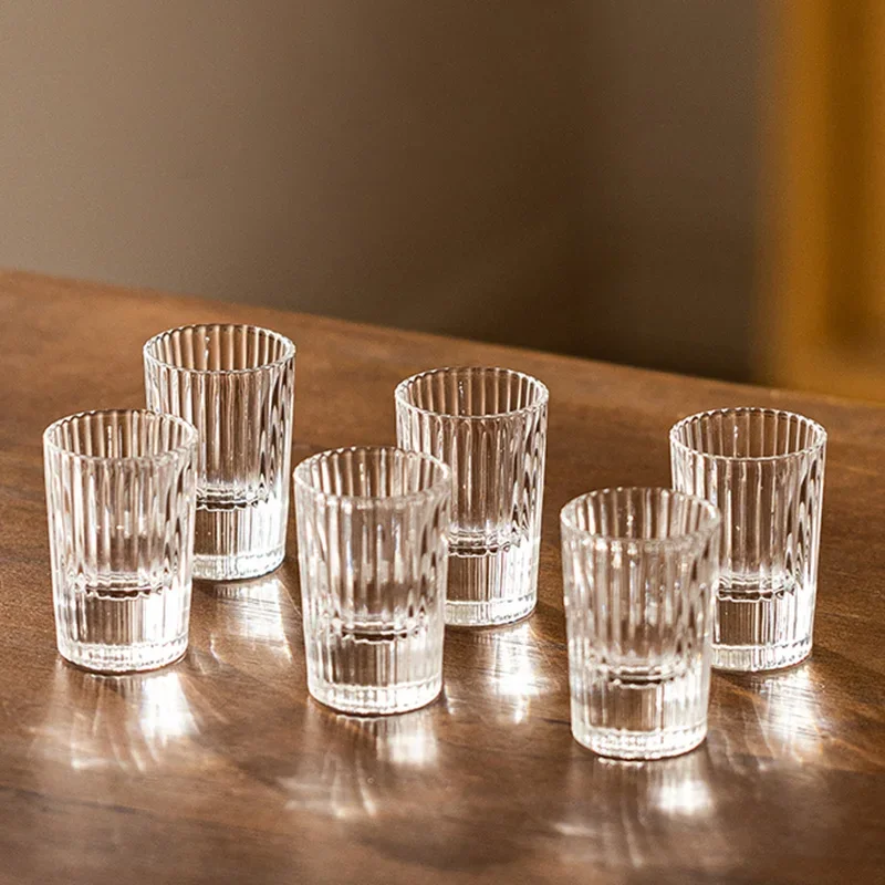 6pcs Set 20ml Striped Transparent Small Capacity Wine Glasses for Brandy Vodka Party Bar Specialty Liquor Cups