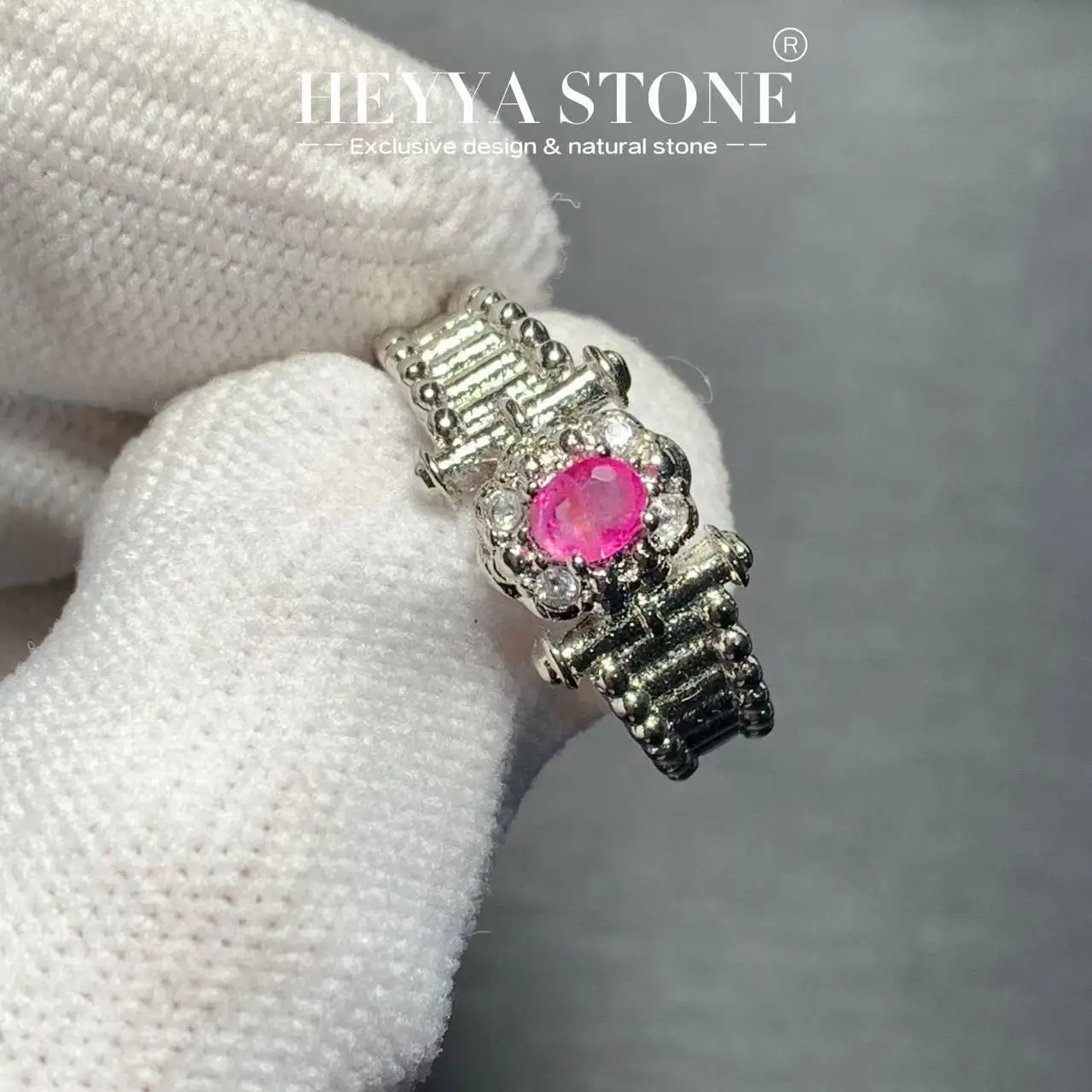 Anillo de zafiro rosa Natural Vintage para mujer, joyería fina Simple de cobre, piedra preciosa, estilo clásico