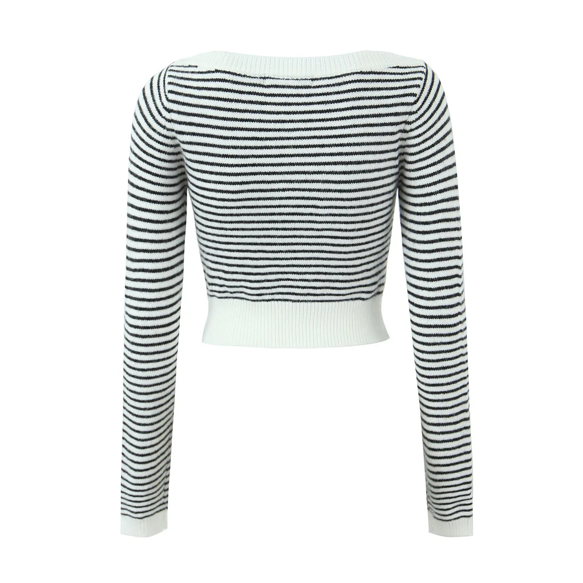 Women Long Sleeve cropped The­o­ry Striped Knit­ted Top Sweater