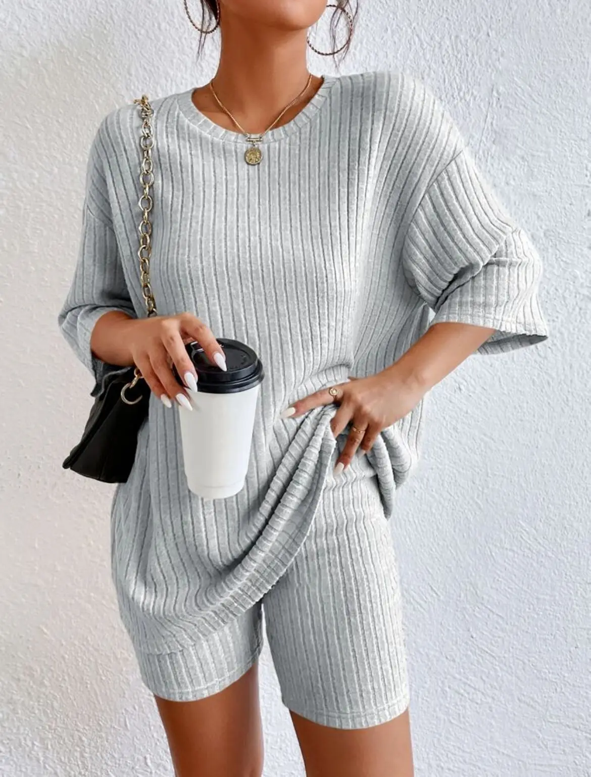Spring Summer Short Sleeve T Shirt Short Pants Two Piece Set Women Casual Loose O Neck Top High Waist Tracksuit Female Outfits