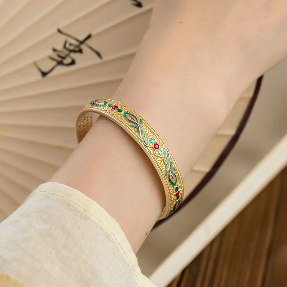 زهرة فينيكس ريشة المينا سوار كلاسيكي تقليدي المرأة سوار اليد خمر العرقية الصينية مصوغة بطريقة سوار هدية