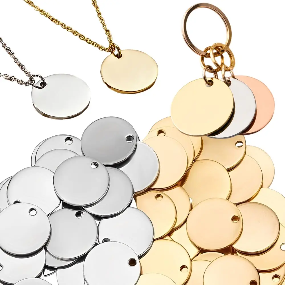 42pcs Random Color Multipurpose Stainless Steel Blank Round Tag Pendants, Ideal for Personalized Necklaces, Earrings YMY