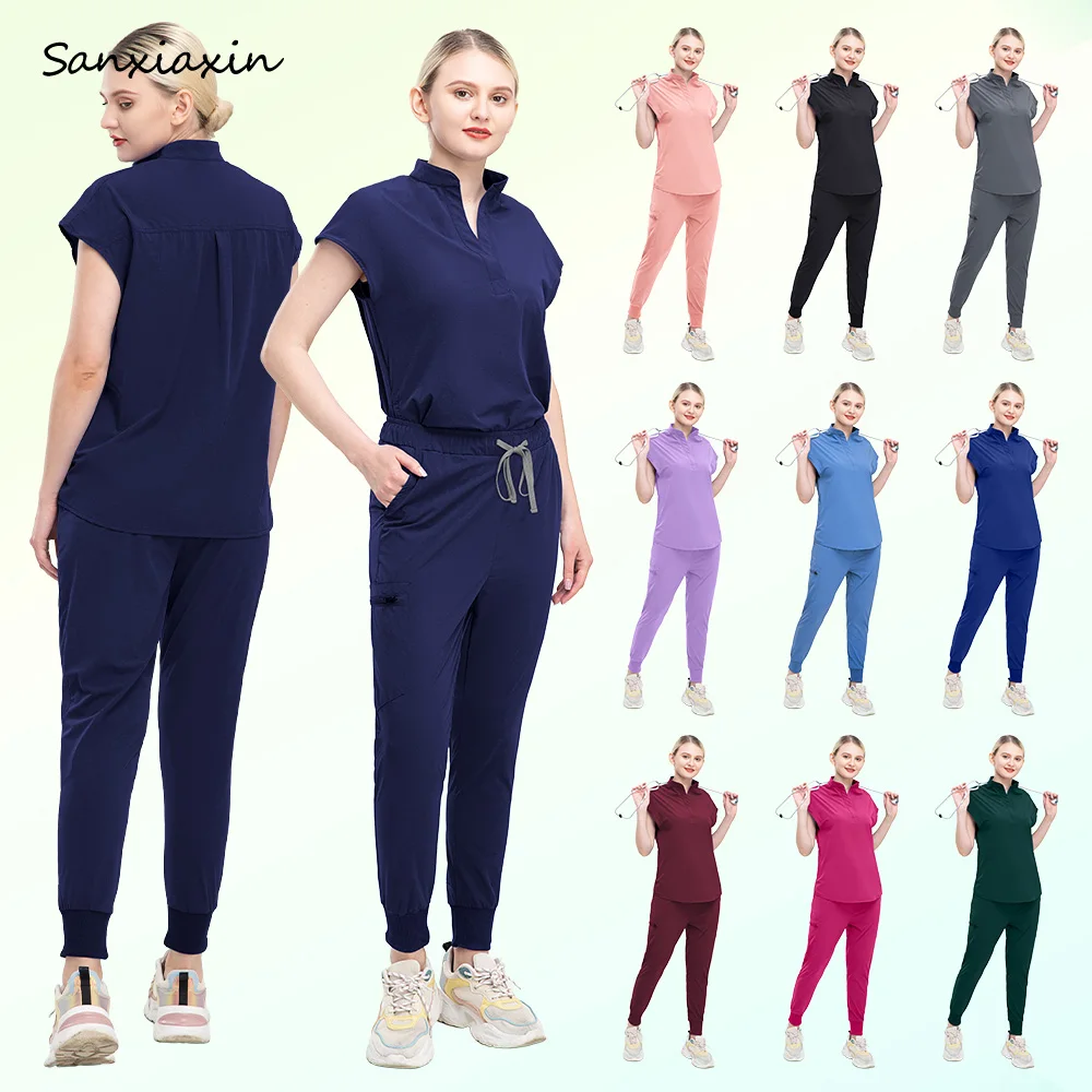 스크럽 유니폼 조깅 바지 세트 애완 동물 미용 의사 작업복 건강 관리 간호 작업복 의료 학교 간호사 액세서리
