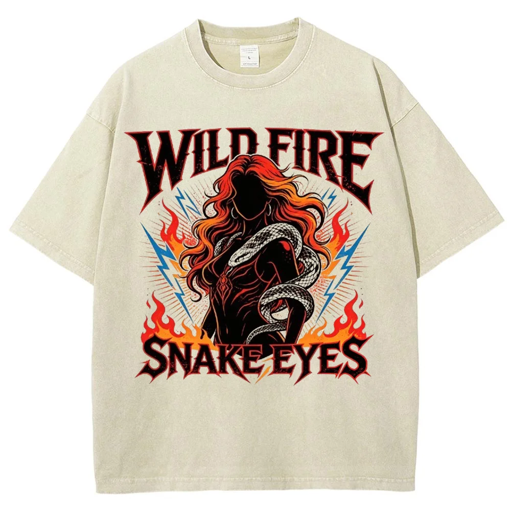 Women Vintage Gothic Wild Fire Snake Eyes Graphic T Shirt Flame Snake Print Casual Streetwear Oversized Summer Top