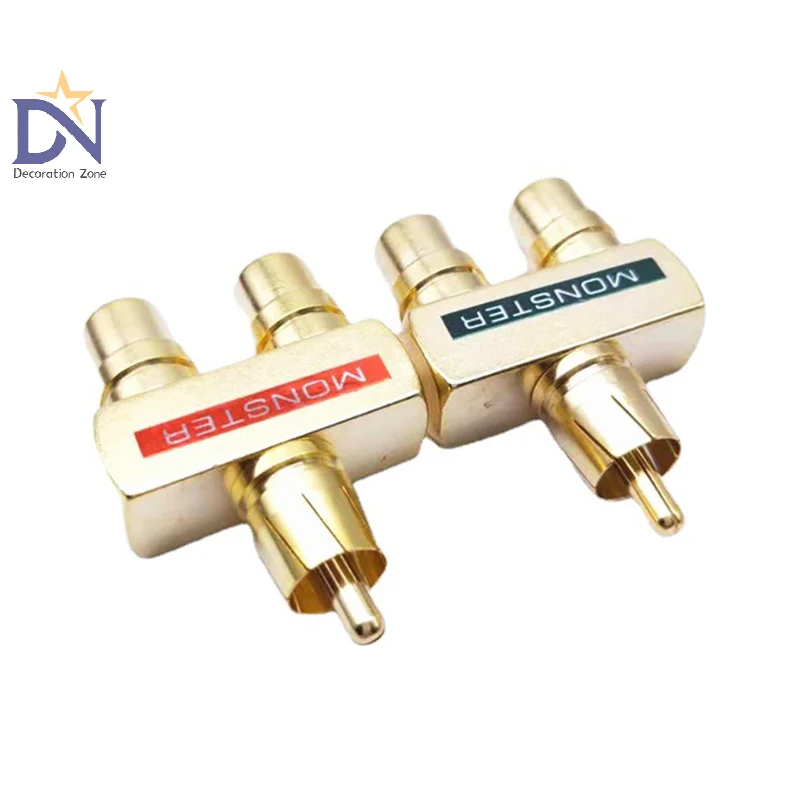 1Pair RCAxMale Plug To 2xRCA Female Sockets Connectors Excellent Audio Terminals