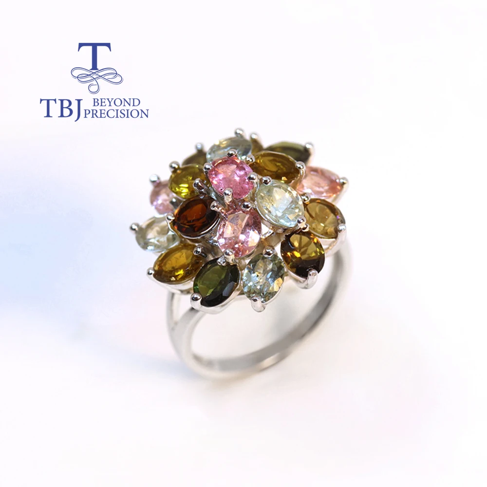 S925 silver light luxury trend Luxury natural multi-colored tourmaline Ring women engagement & Banquet & anniversary wear gift