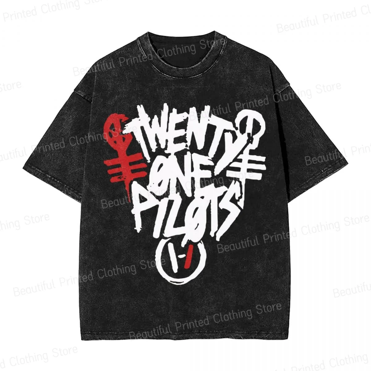 

Rock Band Twenty One Pilots Mens T-Shirt Washed Hot stamping T-Shirts O-Neck Breathable Tee Cotton Fun Tees