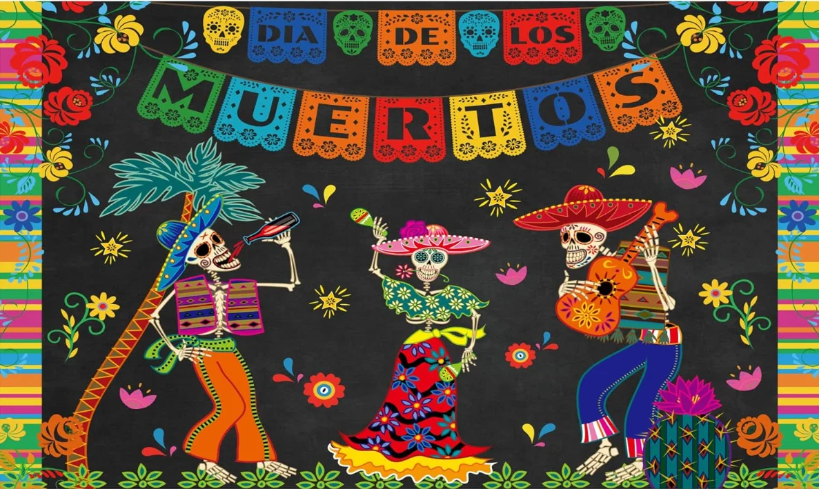 Day of The Dead Backdrop for Mexican Fiesta Sugar Skull Photography Background Dia DE Los Muertos Dress-up Birthday Party Fiesta