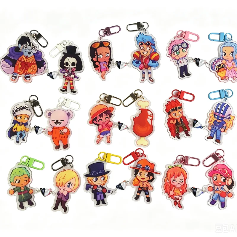Zoro Sanji Matching 5cm Acrylic Keychains Heart Magnet Connected Pendants Anime Figure Bag Ornaments Fan Pair Accessories Gift