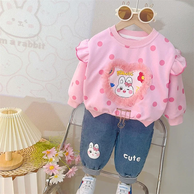 

Baby Girls Cartoon Sweatshirt Jeans Children Clothing Sets Spring Autumn Infant Casual Clothes Outfits Kids Princess Costumes