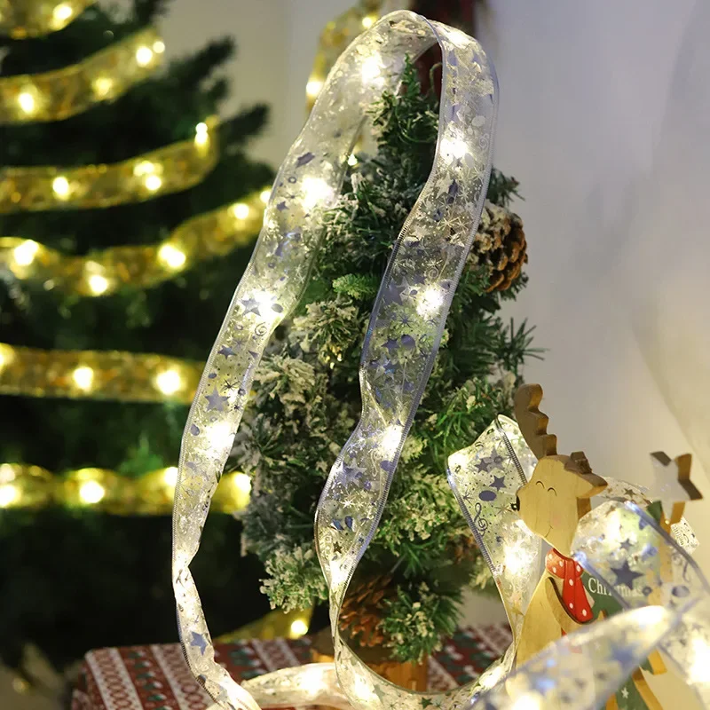Christmas Decoration LED Ribbon Fairy Light 5CM Width Ribbon Christmas Tree Ornaments for DIY Bows Light String Navidad New Year