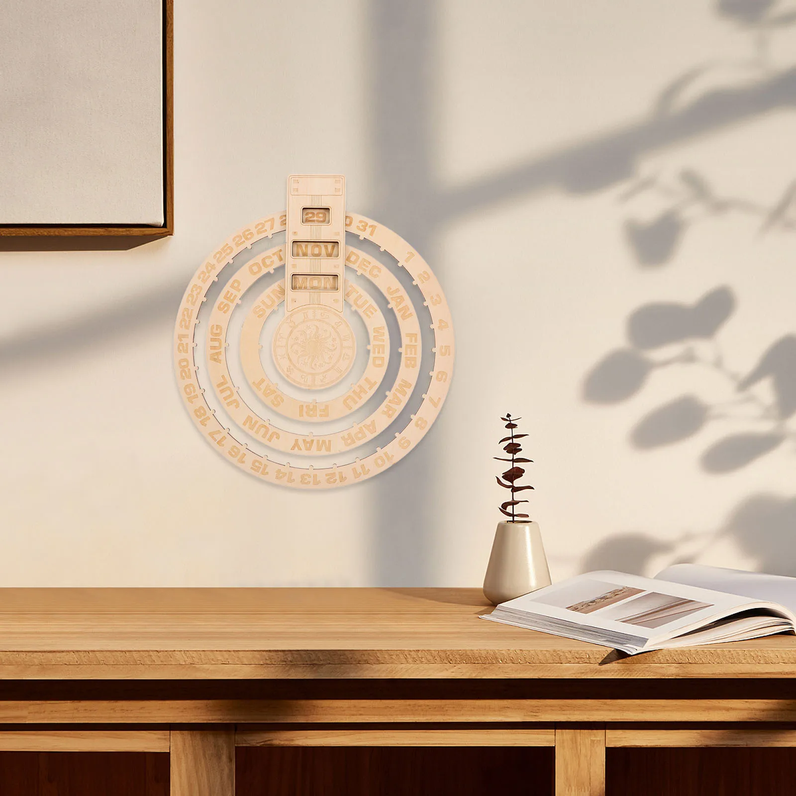 

Vintage Wooden Perpetual Calendar Rotating Wall Hanging Decorative Calendar for Office Kitchen Home Desk Retro Design