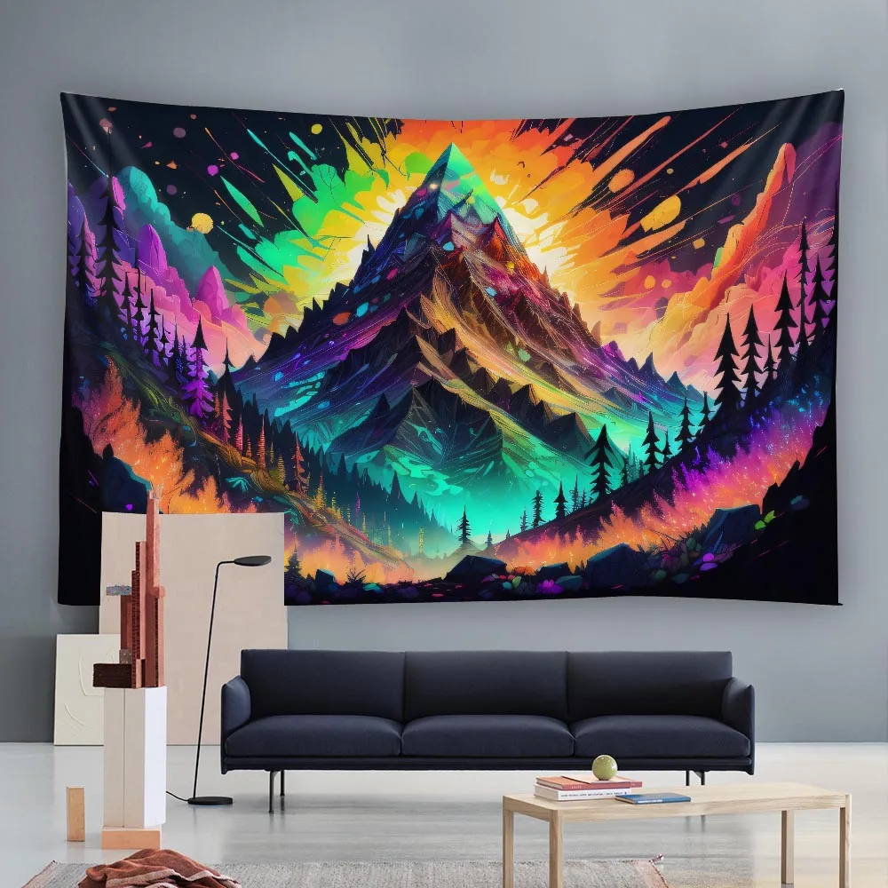 Bohemian Mist Sunset Forest Tapestry Wall Hanging Natural Landscape Psychedelic Bedhead Fabric for Bedroom Decor